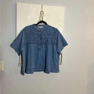 Solitaire Blue Boxy Short Sleeve Blouse